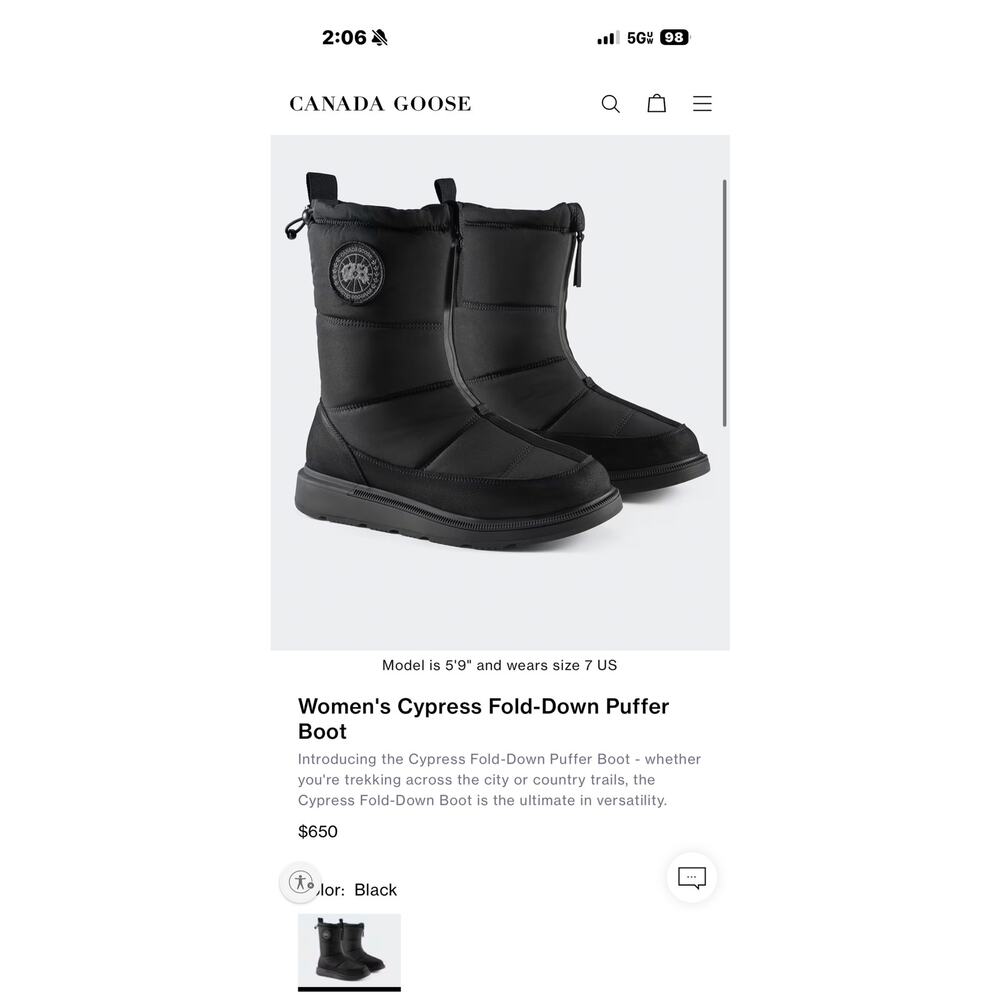 Canada Goose Cypress Fold-Down Puffer Boots Black Size 10 New in Box Snow Winter - Picture 12 of 12